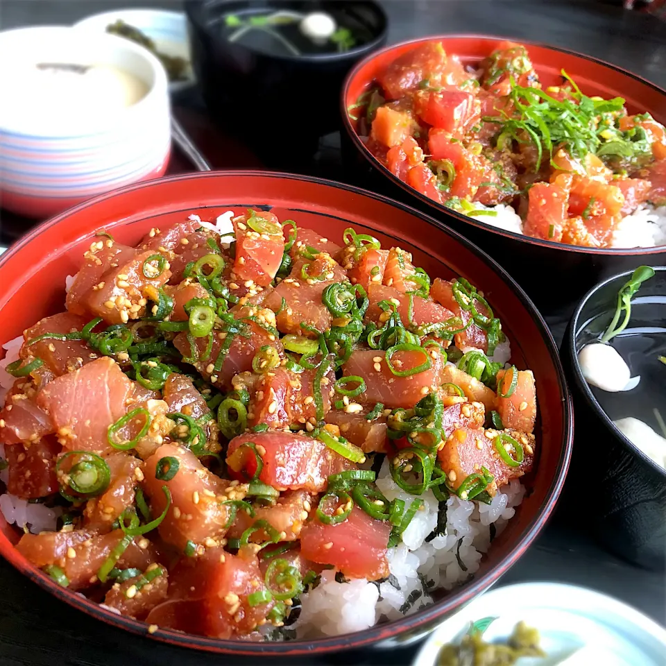 Snapdishの料理写真:大分名物「ひゅうが丼」と「りゅうきゅう丼」　ここのりゅうきゅうはニンニク効いてます！|じゅんさんさん