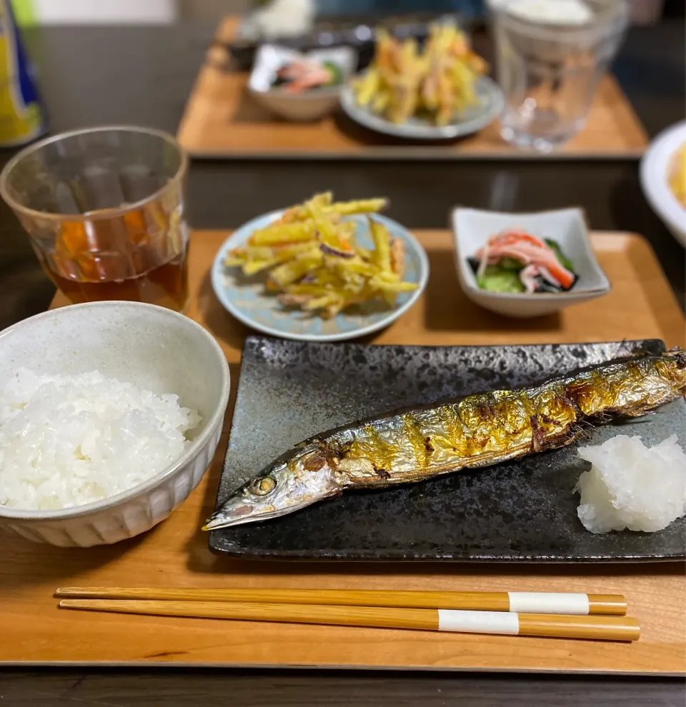 秋刀魚の塩焼き、さつまいも天ぷら|ちぐあささん