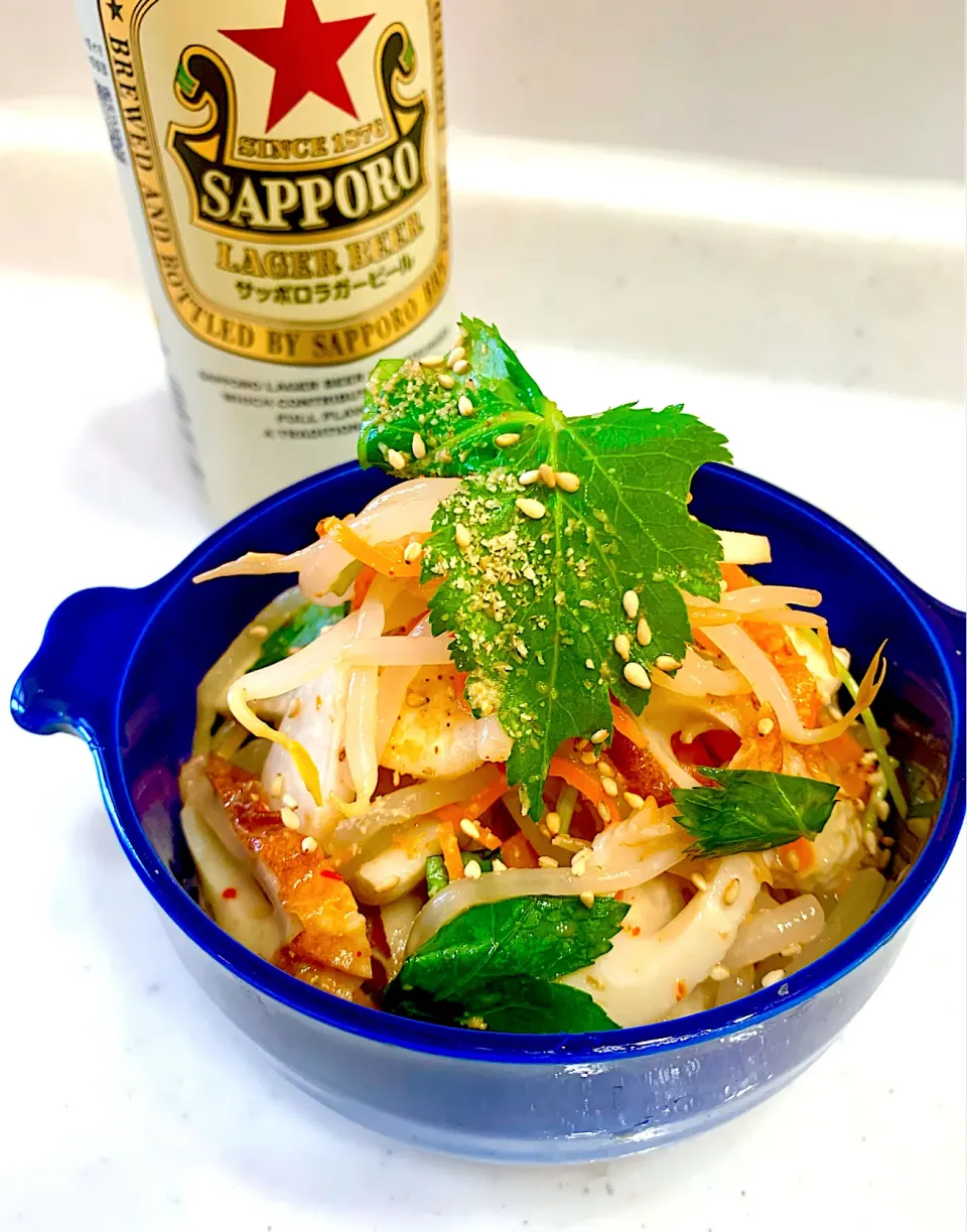 Snapdishの料理写真:からあげビールさんの料理 【節約レシピ】ちくわともやしのピリ辛焼肉のたれマヨサラダ|ひろりんさん