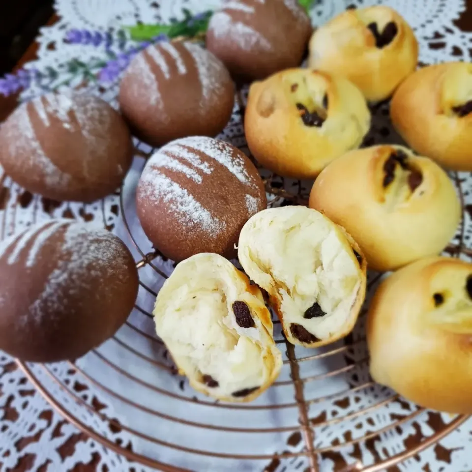 レーズンパン&ココアのチョコパン焼きました|こな◎さん