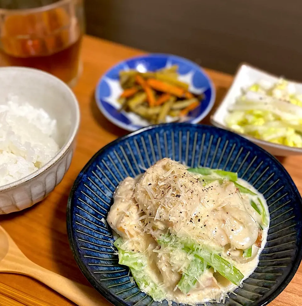 鶏肉と小松菜のクリーム煮|ちぐあささん