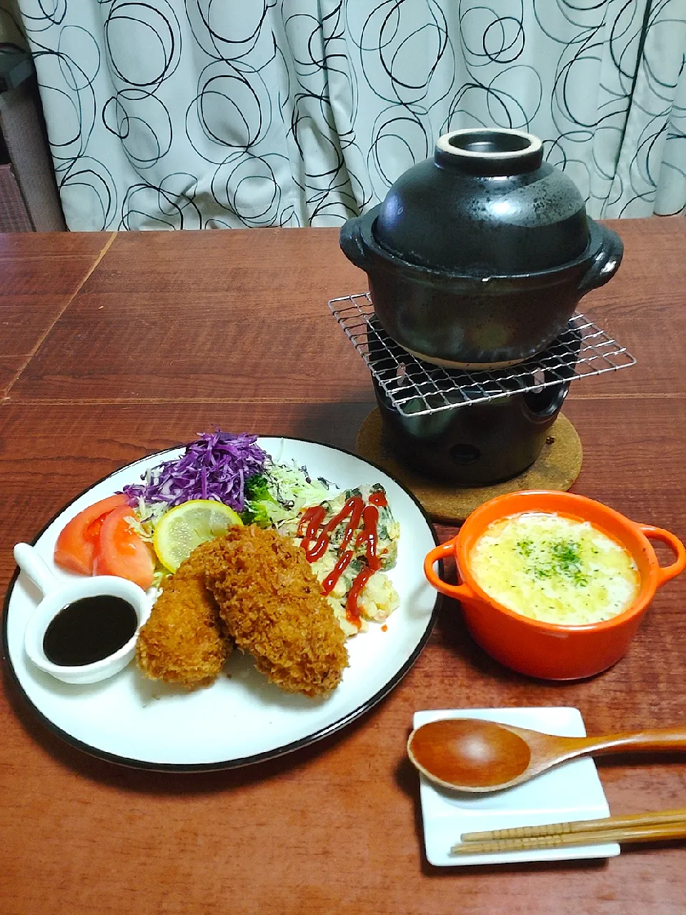 釜ご飯 ＆ カニクリームコロッケ|花龍さん