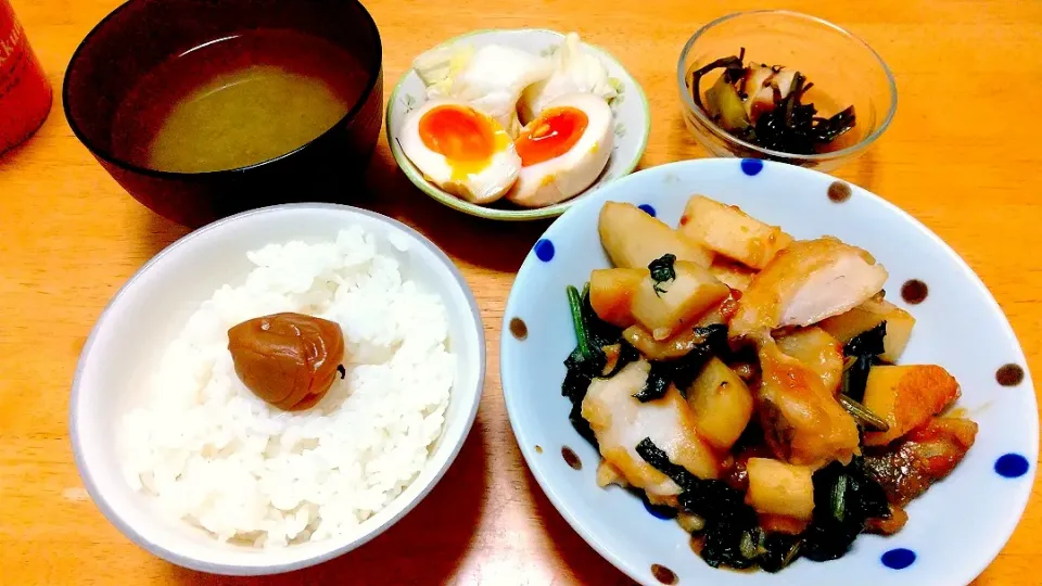 鱈と長芋の甘酢あん
味玉
葱と塩昆布のごま油炒め|ことみんさん