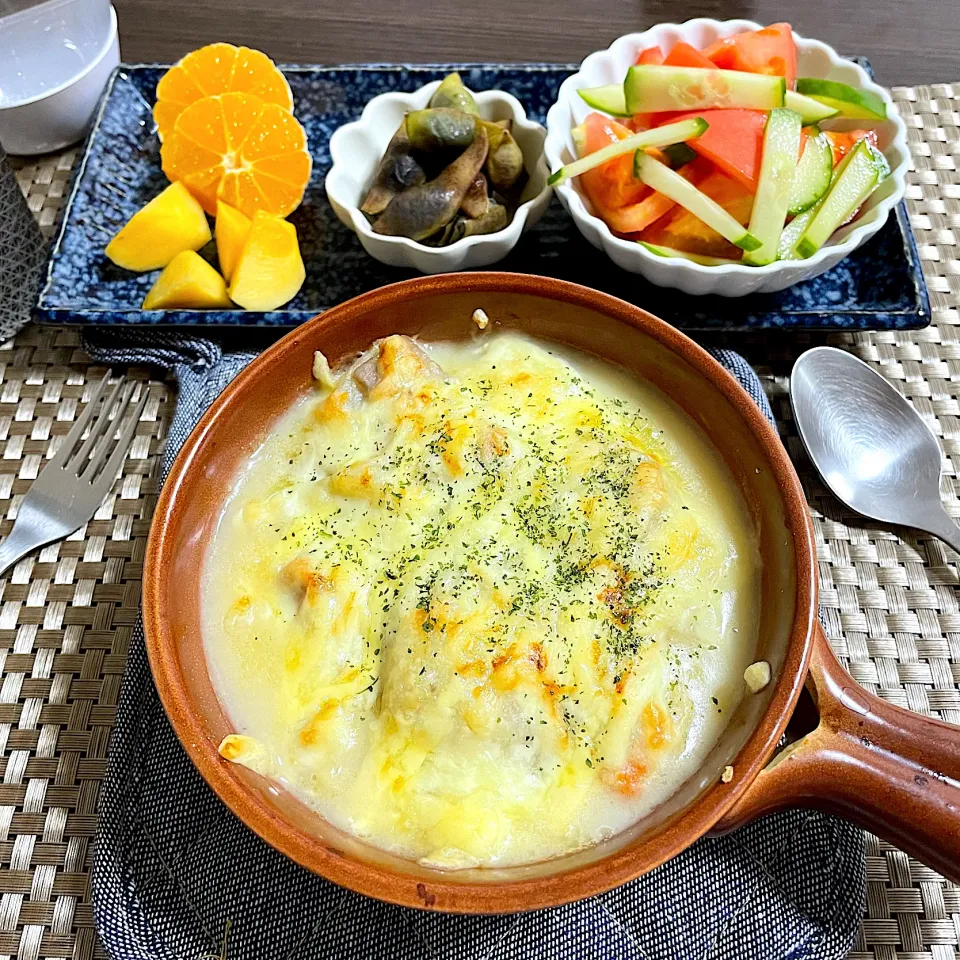 11/13晩ご飯：クリームシチューリメイク豆腐グラタン|ななみんさん