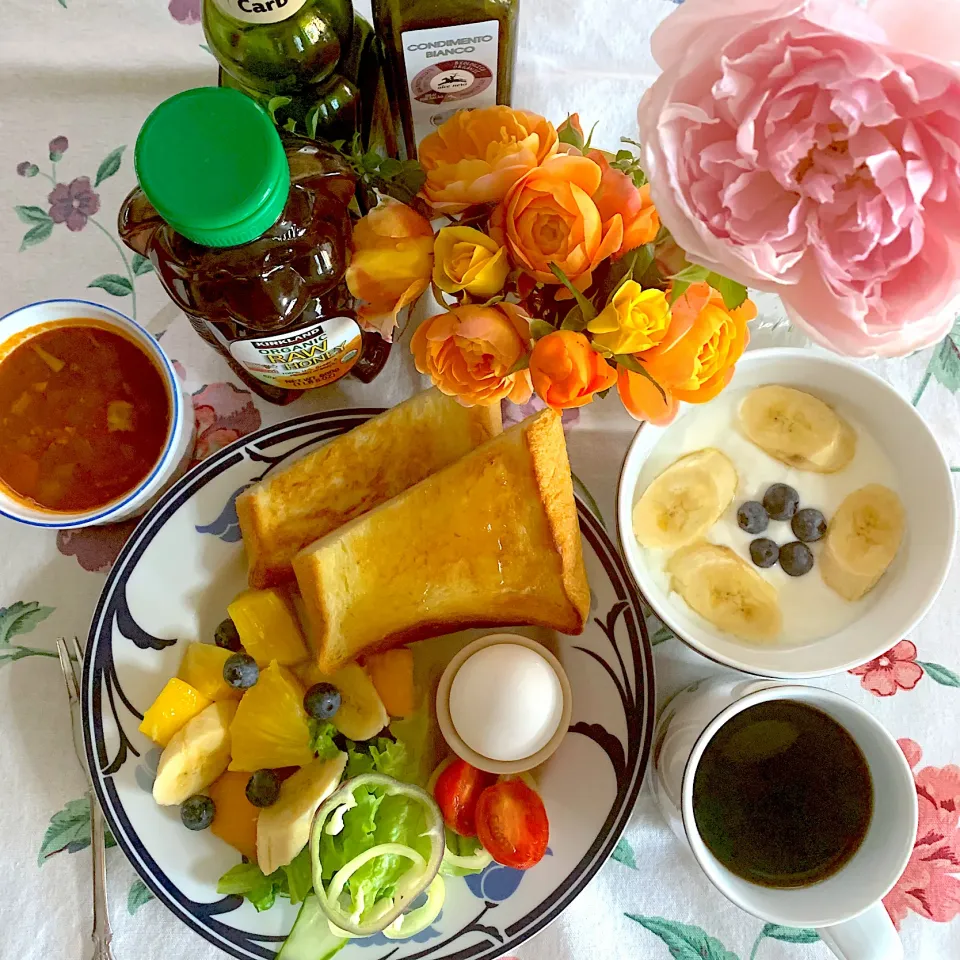 Snapdishの料理写真:🌼🌼花とモーニングプレート🌼🌼|あっちゃんさん