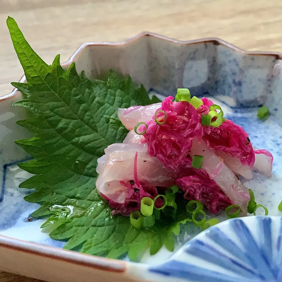 メジナの昆布締めの梅酢マリネ 🟠まるさんの料理 さらし鯨の梅マリネ|まる(丸大豆)さん