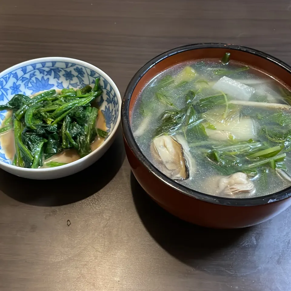 牡蠣鍋・ほうれん草の胡麻和え|a-parkさん