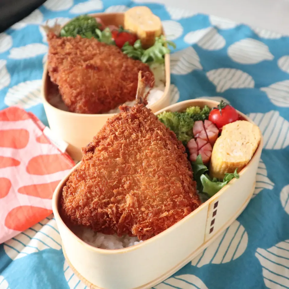 高校生男子＆中学生男子弁当🍱あじフライ|なかじー。さん