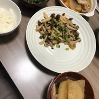 ・ご飯・ぶり大根・しめじのガリバタポン酢炒め・ほうれん草のごま和え|ちっちゃんさん