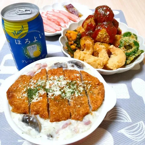 「豆乳シュレッド 200g(チーズタイプ)」を使ってみたSnapdishの料理・レシピ写真:カツレツ･チーズリゾット丼
🎃( '-' 🎃 )ｶﾎﾞﾁｬﾝコロッケ
🦀( '-' 🦀 )ｶﾆｶﾏ刺し