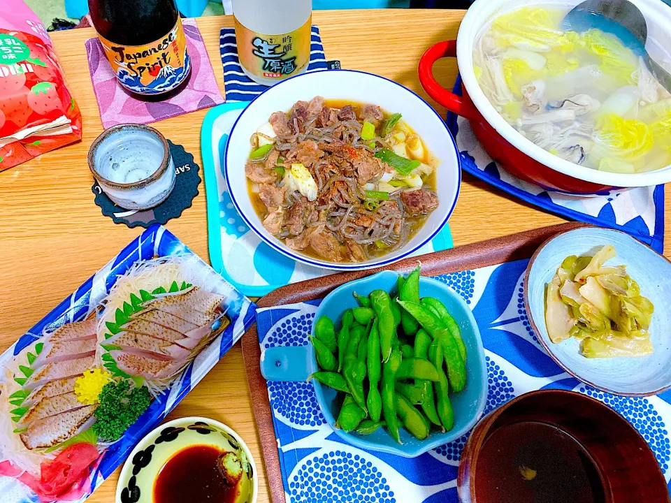 Snapdishの料理写真:のどぐろ炙り♡牡蠣鍋♡牛すじ煮込み‎|•'-'•)و✧|Japanese  spiritsさん