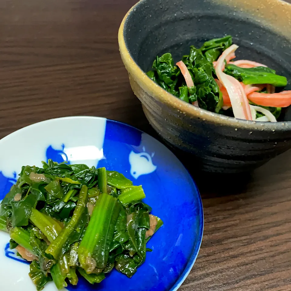 ほうれん草の梅和え&ほうれん草とカニカマの中華和え|ゆるゆるさん