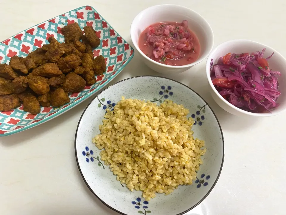 Pork with brown rice and salsas|Emmaさん