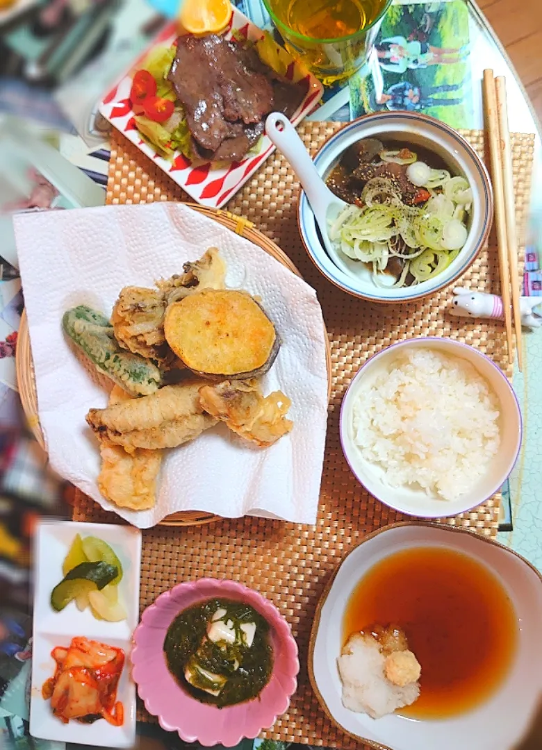 天ぷらと残り物で夕ご飯🍴|ポチさん