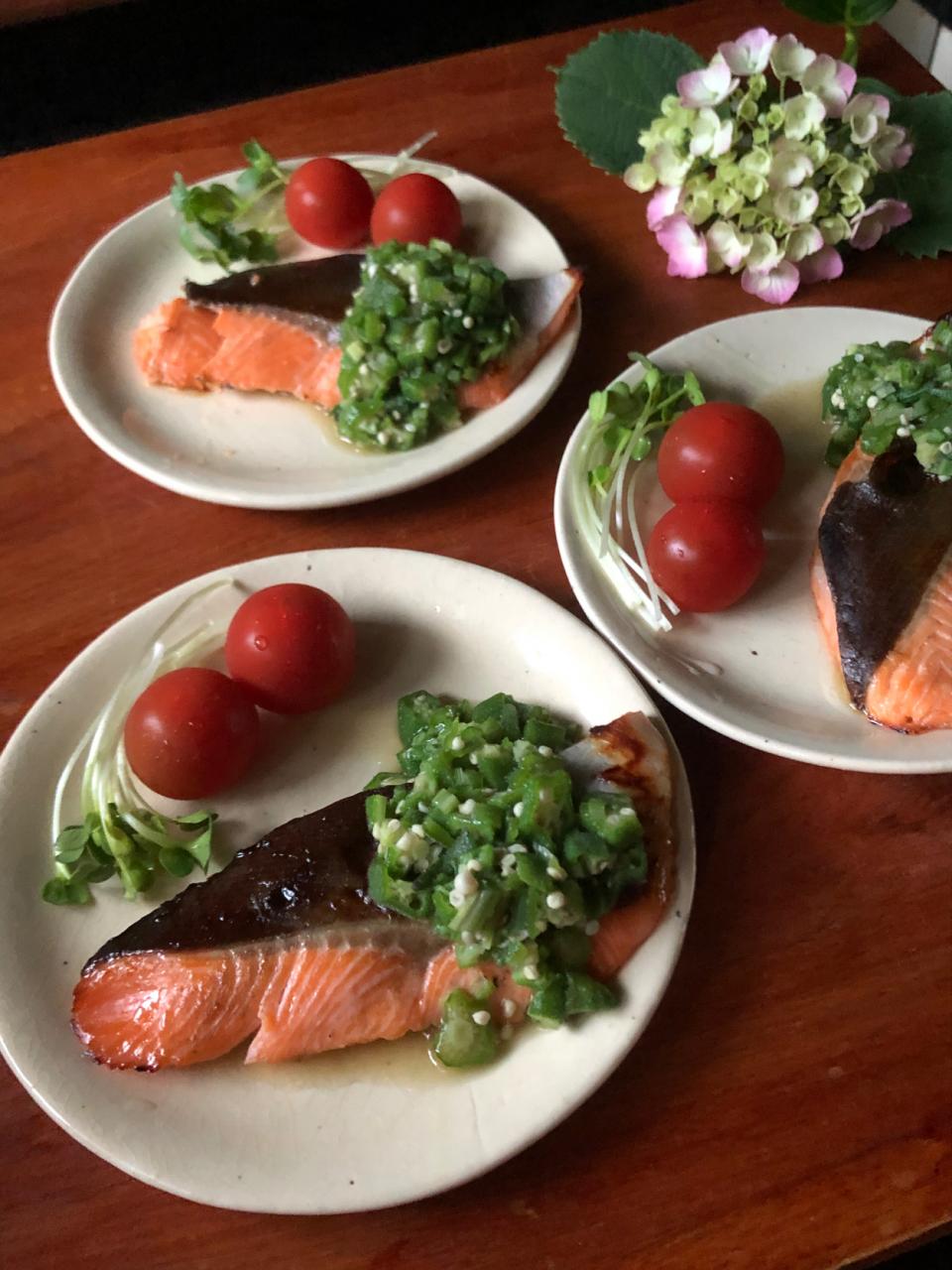 ともきーた (伊藤 智子)さんの料理 ID:392866                                                         #生鮭のとろとろオクラがけ 💕激リピ♪
