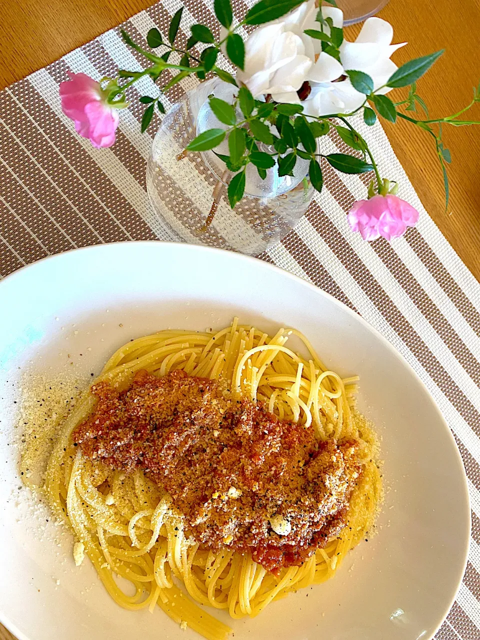 Snapdishの料理写真:マルコメさん♪ブルドックさんありがとう😍万能味ソースで、万能味ートソース🍝|1614さん