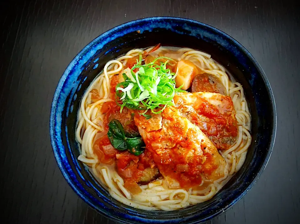 鯵と野菜のトマト煮込温めん|半田手延べそうめんの店 阿波や壱兆さん