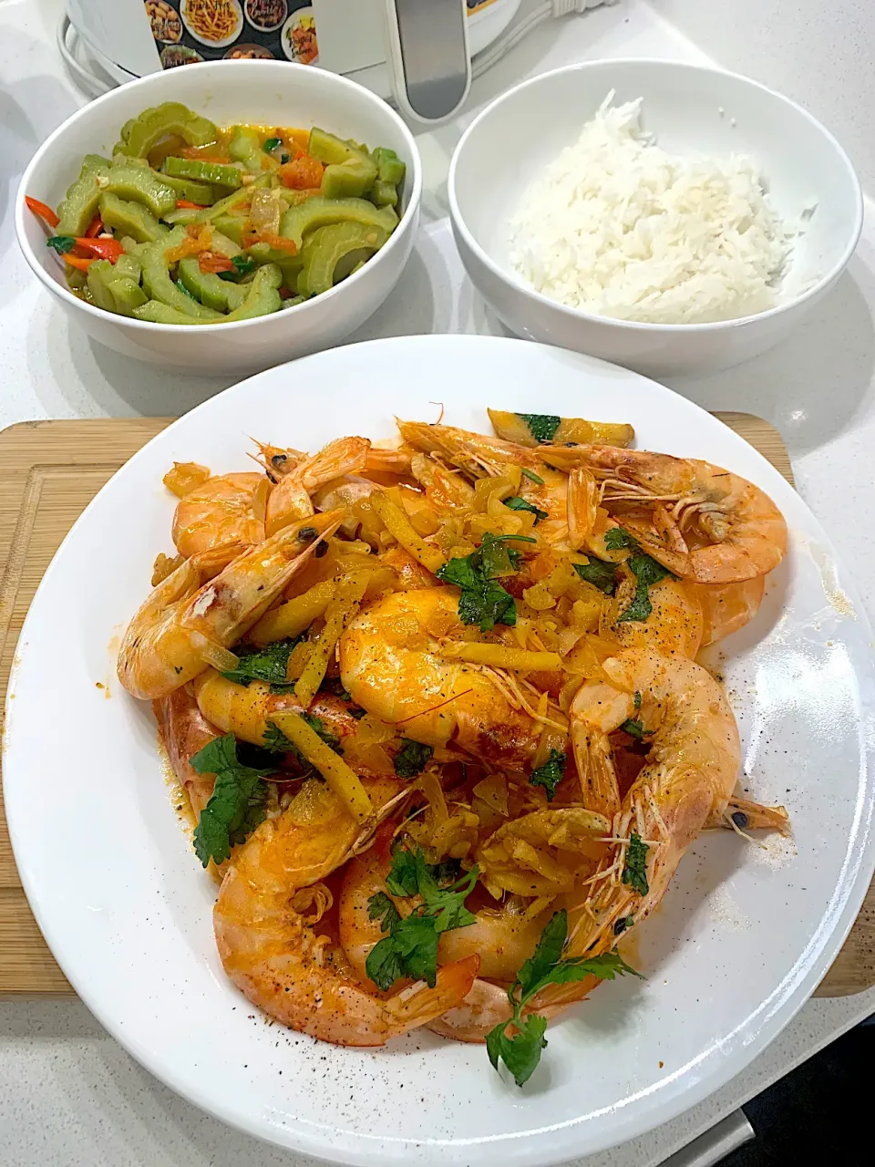 Shrimp, sauteed bittermelon, steamed rice|🌺IAnneさん