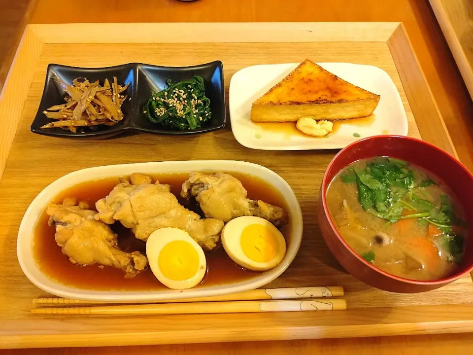 ☆酢鶏
☆焼き生厚揚げ
☆ゴボウきんぴら
☆春菊ゴマ和え
☆みそ汁|chikakoさん