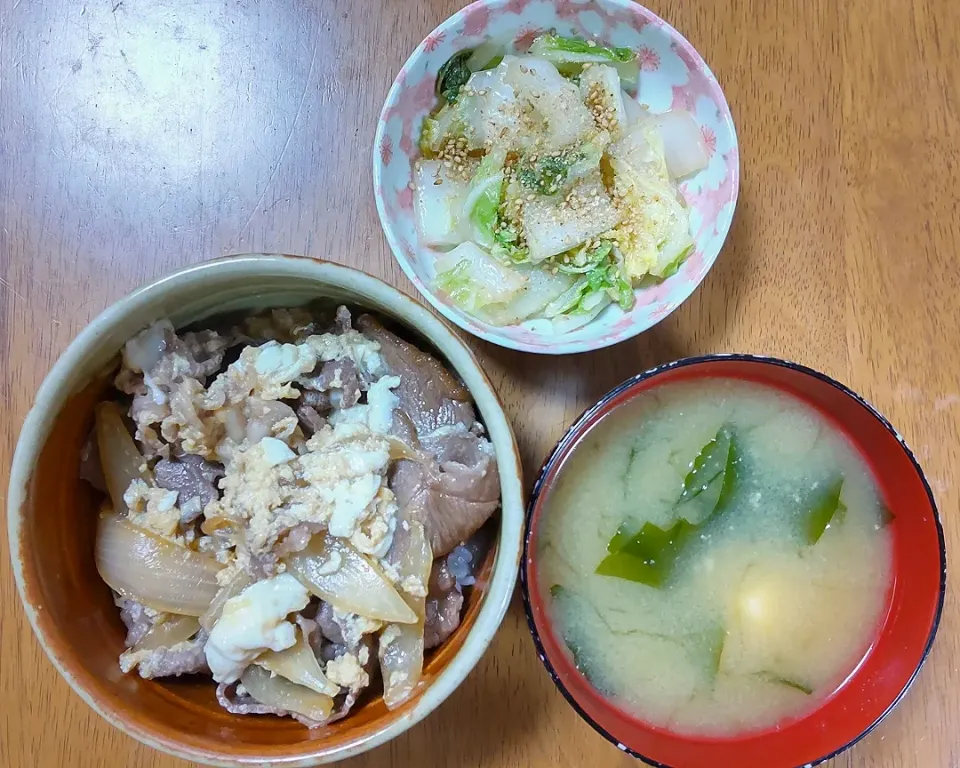 １１月１０日　他人丼　白菜のナムル　豆腐とわかめのお味噌汁|いもこ。さん