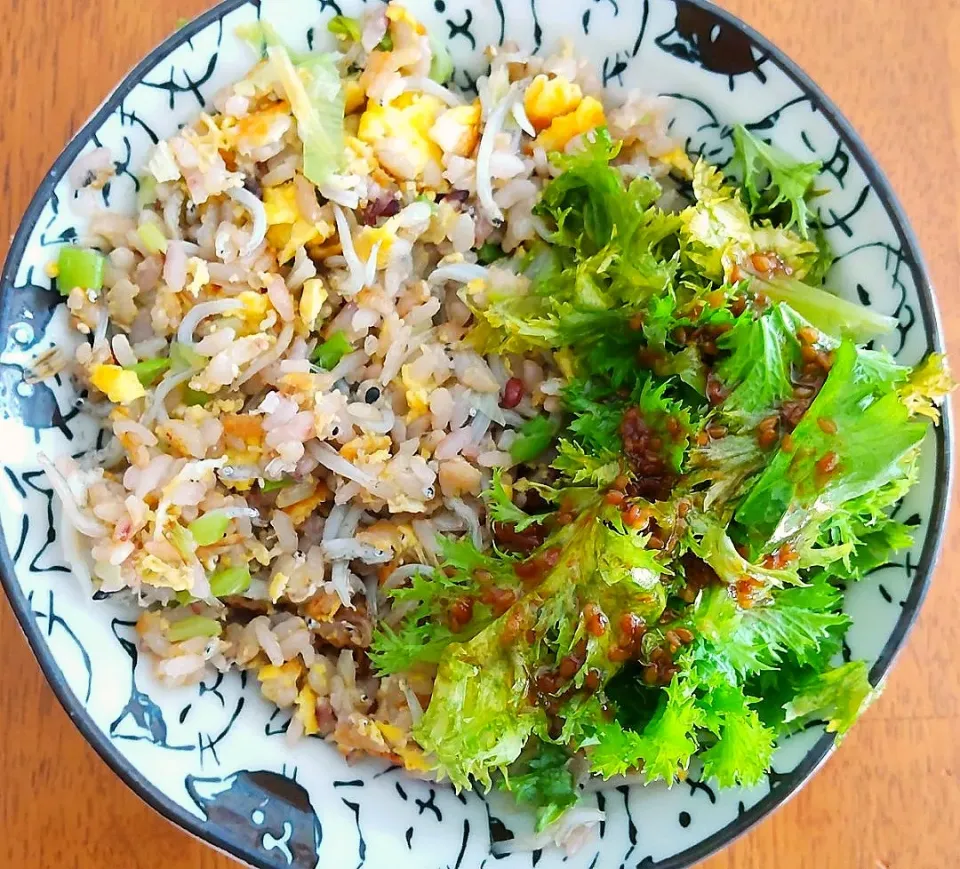 Snapdishの料理写真:１１月１４日　しらすの焼き飯　サラダ|いもこ。さん