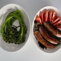 Sausages and seared broccolini