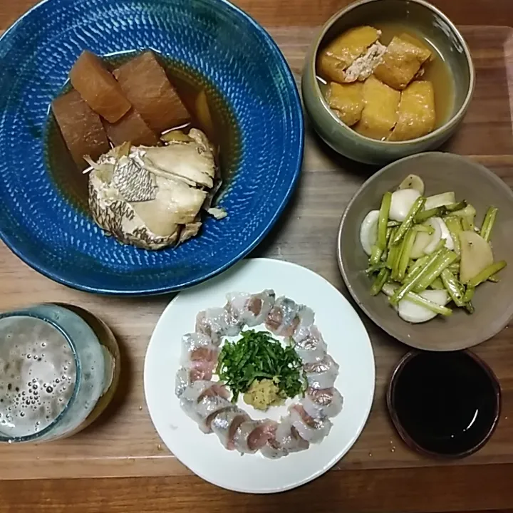 1204
鰯のお刺身
鯛のあら煮
栃尾あげのたいたん
蕪のマリネ|noccoさん