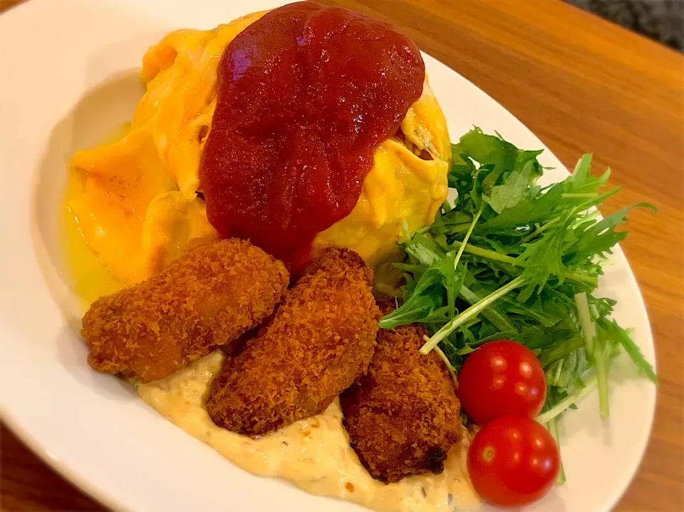 カキフライ✖︎オムライスのプレートごはん|ふくすけ食堂さん