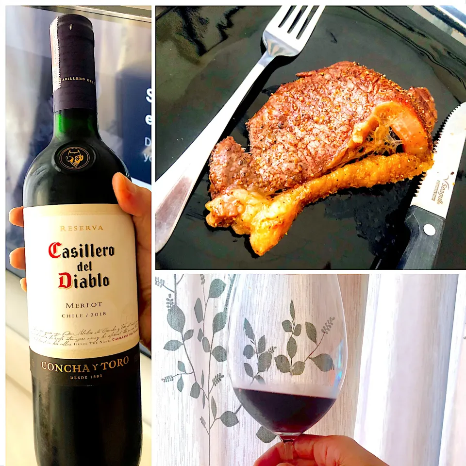 New Zealand homemade Steak with Chilean merlot red wine. 🍷🥩|Zさん