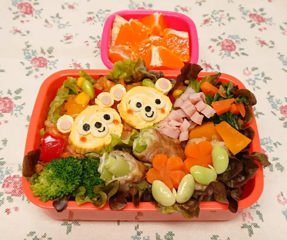 ケチャップライスに玉子焼きのクマさん弁当❤️  今日は何をやっても上手くいかない日だった😓|みちゅあしさん