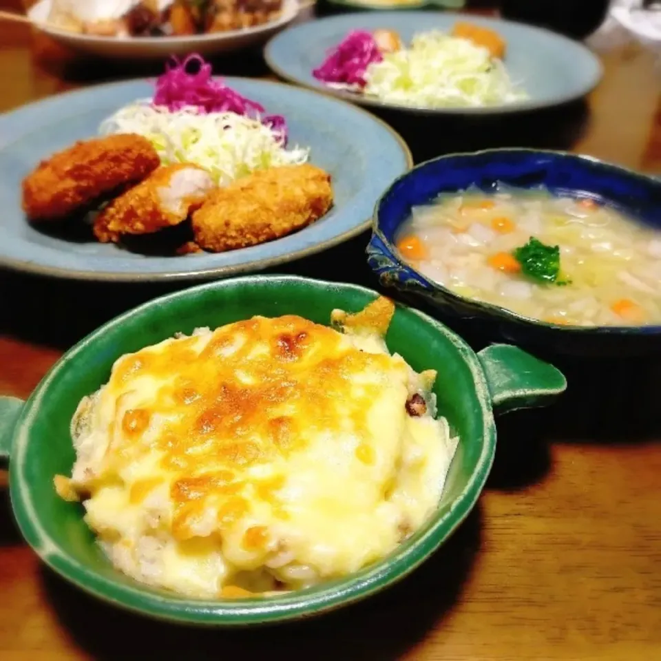 シチューリメイクドリア
生姜香るもち麦スープ
お肉屋さんの揚げ物|hoさん