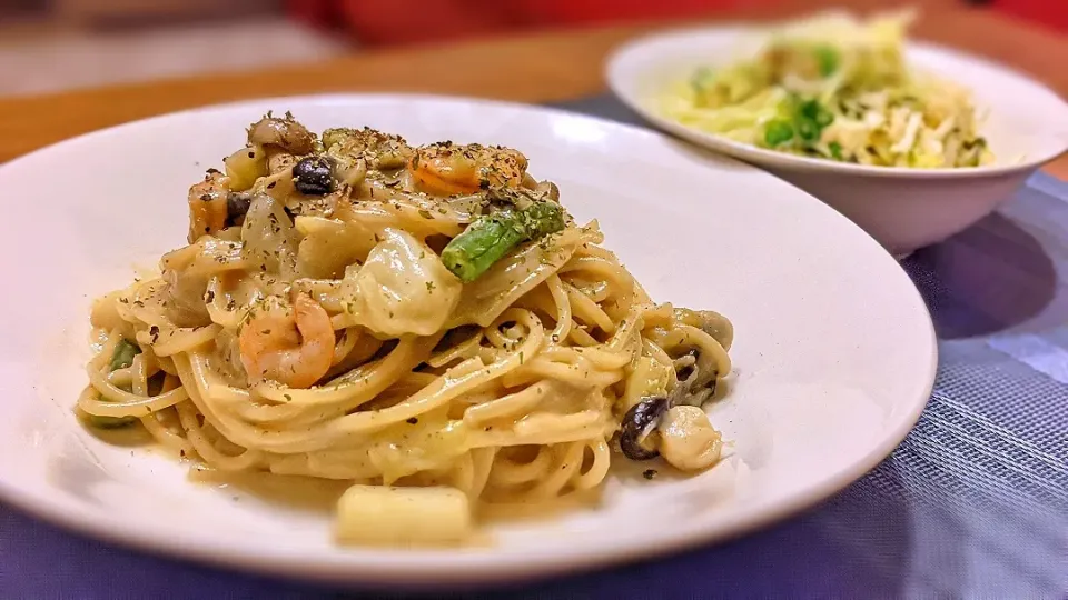 味噌ｸﾘｰﾑﾊﾟｽﾀ〜🍝
の晩ごはん✨|kaz(*･ω･)さん