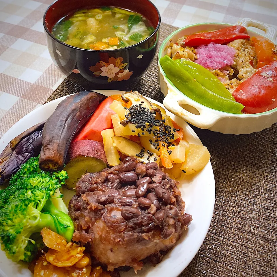 今日のお昼ごはん★手作りおはぎ&鶏せせりと野菜の酒粕オーブントースター焼き|riko30294さん