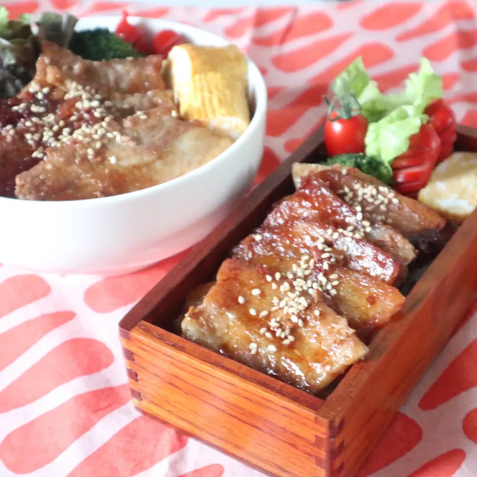 Snapdishの料理写真:高校生男子＆中学生男子弁当🍱焼肉弁当。長男は期末テスト終わりの休日で置きランチ|なかじー。さん