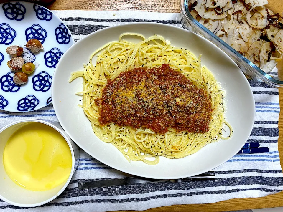 マルコメさん&ブルドックさんありがとう🥰万能味ートソース🍝、銀杏、蓮根の塩昆布梅|1614さん