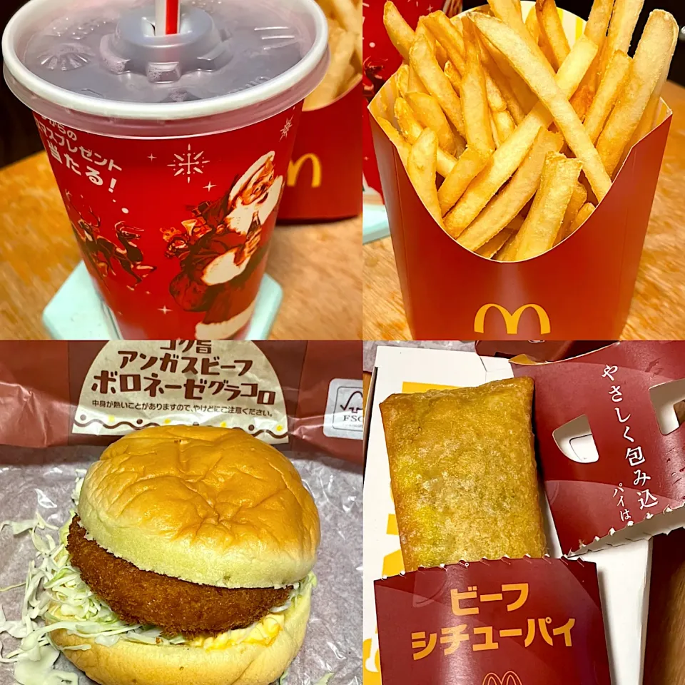 コク旨アンガスビーフボロネーゼグラコロセット🍟🥤🍔　　ビーフシチューパイ🥧|るみおんさん