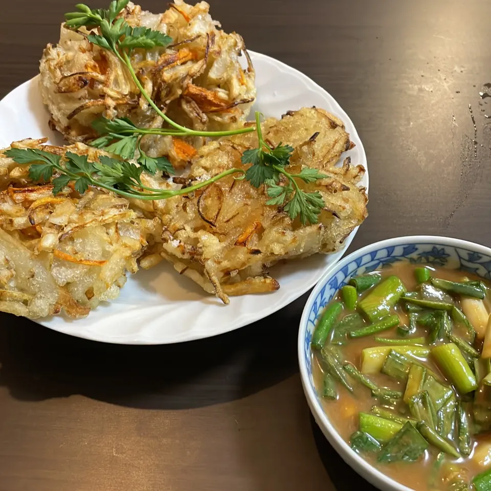 菊芋のかき揚げ・葉ねぎの酢味噌和え|a-parkさん