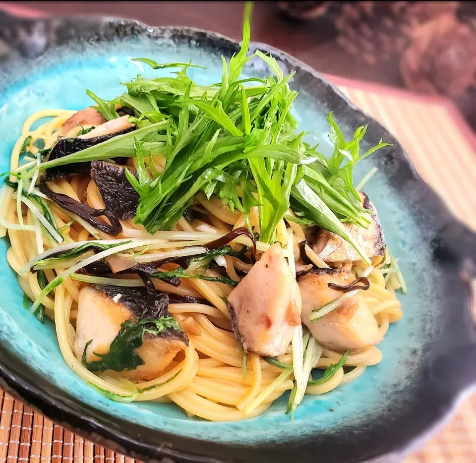 昆布〆鰆と水菜の塩昆布パスタ( ˙▿˙　)うめこ入り|まぁさん