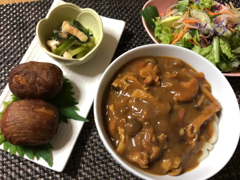 肉巻きおにぎり&カレーうどん|ここなりさん