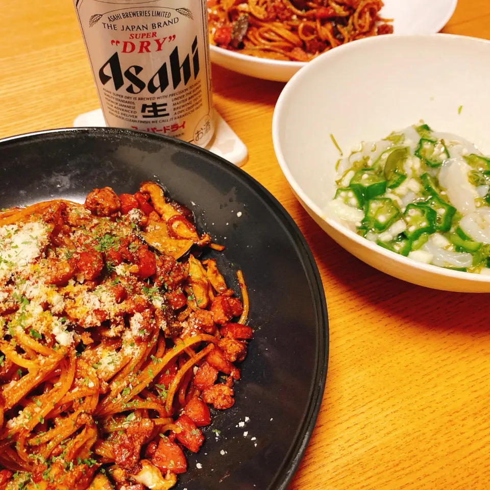 ボロネーゼパスタ🍝
オクラ、長芋、めかぶ、イカ|naoさん