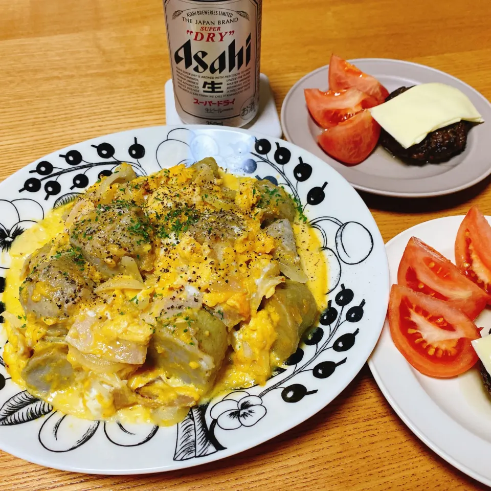 里芋のカルボナーラ風炒め
ハンバーグ|naoさん