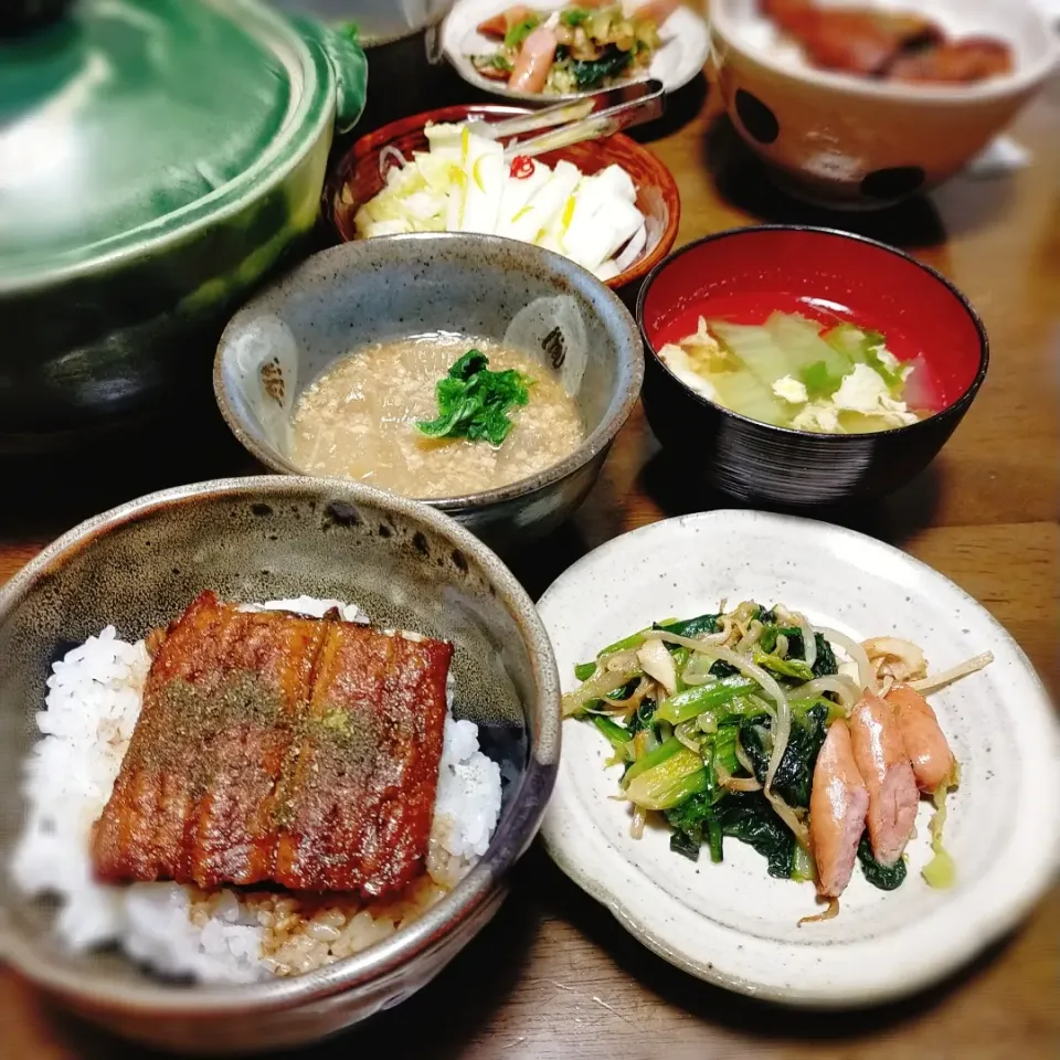 Snapdishの料理写真:鰻丼
大根のそぼろあんかけ
野菜とウインナーの炒めもの|hoさん