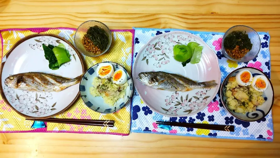 イシモチの塩焼き
ポテトサラダ
納豆めかぶ|ひろゴーヤさん