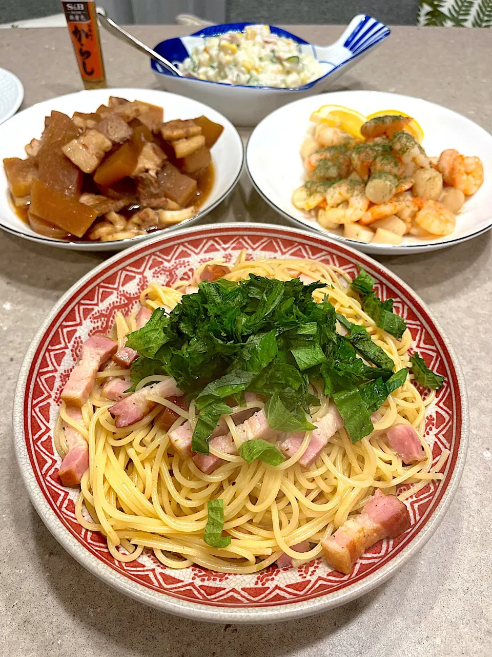 大葉とベーコン🥓のペペロンチーノ🍝！|Mayumiさん