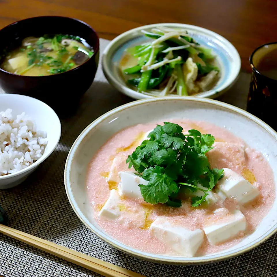 Snapdishの料理写真:たらこ豆腐ふーみん風　定食|かおるさん