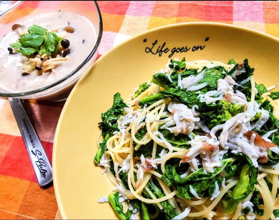 きのこの山はスープです
菜花×しらす 梅味噌パスタ|マギーさん