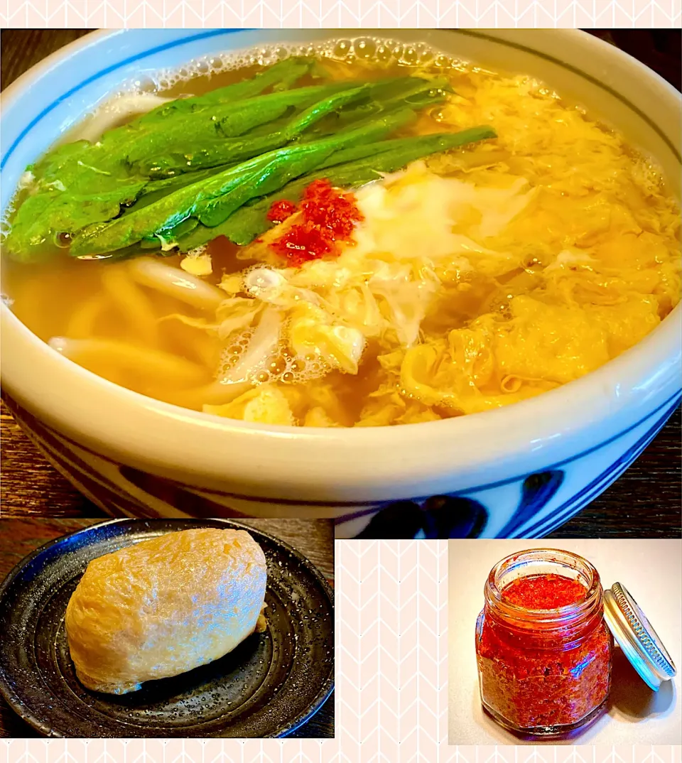 赤い柚子胡椒で 卵とじうどん・手作りいなり|mottoさん