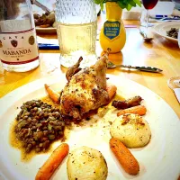 Roasted quail with lentils, turnips and baby carrots|KellyCoさん