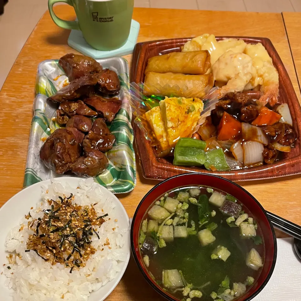 晩御飯　中華　鶏レバー　ご飯　スープ|るみおんさん