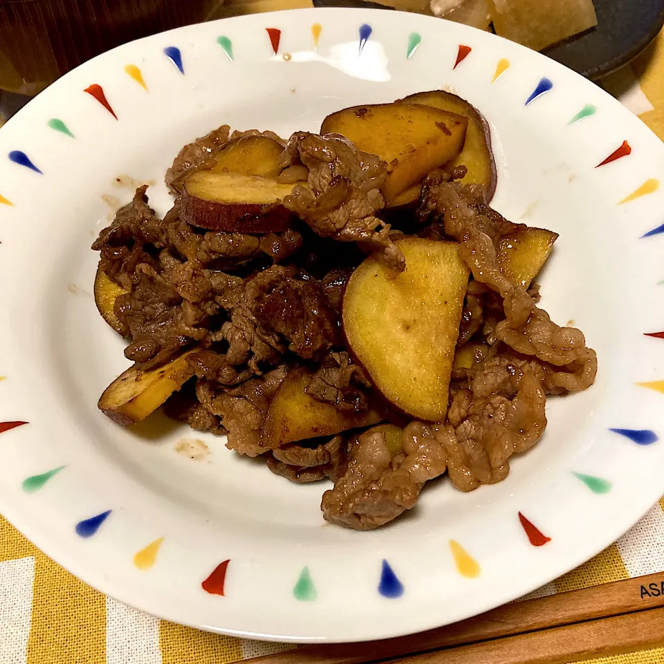 さつまいもと牛肉のオイスター炒め|あさかさん